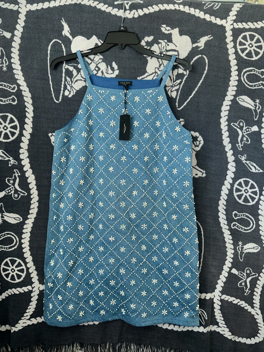 rag & bone Blue Embroidered Mini Dress